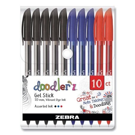 ZEBRA PEN Doodler'z Gel Pen, Stick, Bold 1 mm, Assorted Ink and Barrel Colors, PK10 41970